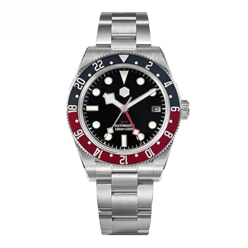 San Martin SN0109G V2 Automatik Herrenuhr, NH34 Uhrwerk 39mm Taucheruhren, 10 Bar wasserdicht Saphirglas BGW-9 leuchtende mechanische Uhr (Rot) von TACTICAL FROG