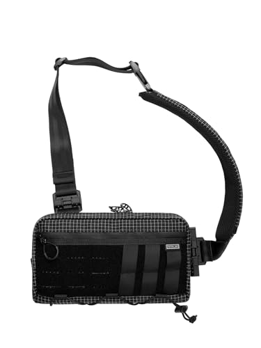 TACTICAL_GEEK Cache L3 T60 EDC Leichter Sling Bag Crossbody Bag, Umhängetasche Bauchtasche, Schultertasche Brusttasche mit Verstellbarer Schultergurt für Reise Schule Wandern, Schwarz-Weiß Kariert von TACTICAL_GEEK