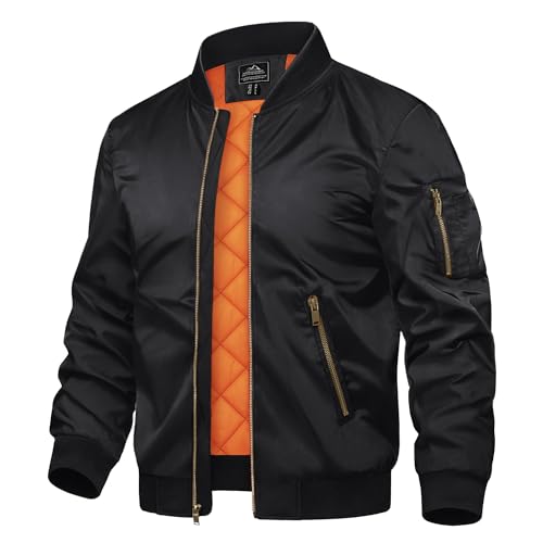 TACVASEN Herren Bomber Blouson Herbstjacke Warme Jacke Sportjacke Freizeit Outdoor Casual Laufjacke Freizeit Full Zip (S, Schwarz) von TACVASEN