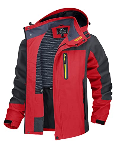 TACVASEN Regenjacke Herren Outdoorjacke Wasserdicht Atmungsaktiv Funktionsjacke Übergangsjacke Leicht Angeljacke Softshell Arbeitsjacke Winddicht Trekkingjacke (S, Rot) von TACVASEN