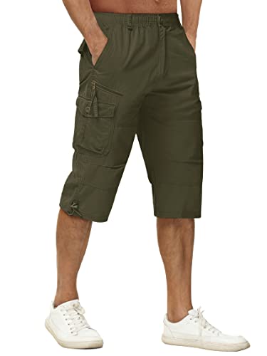 TACVASEN Herren Baumwolle Casual Military Elastische Capri Cargo Kurze Hosen mit Multi Taschen (40, Armeegrün) von TACVASEN