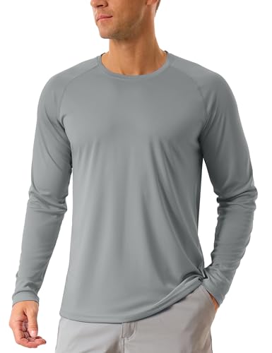 TACVASEN Herren Langarmshirts UV Shirts Outdoorshirts Sonnenschutz Trainingsshirts Sommer für Männer, Hellgrau, XL von TACVASEN