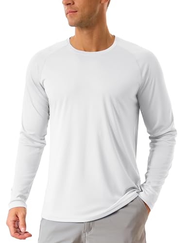 TACVASEN Herren UV Shirts Langarm Atmungsaktiv Sonnenschutz Outdoor Fishing Oberteil Rash Guards, Weiß, 3XL von TACVASEN