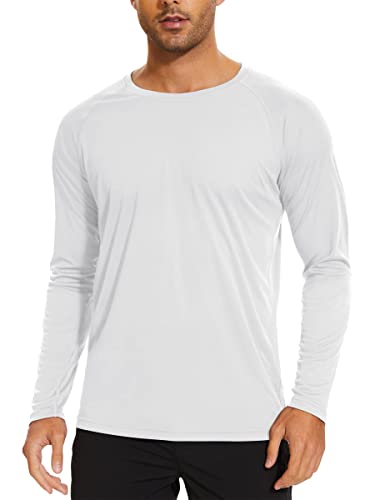 TACVASEN Herren UV Shirts Langarm Atmungsaktiv Sonnenschutz Outdoor Fishing Oberteil Rash Guards, Weiß, S von TACVASEN