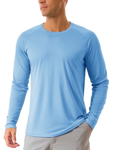 TACVASEN Herren UPF 50+ UV Schutz Shirt Sonnenschutz Langarm Performance T-Shirt Workout Running Shirts, Himmelblau, S von TACVASEN