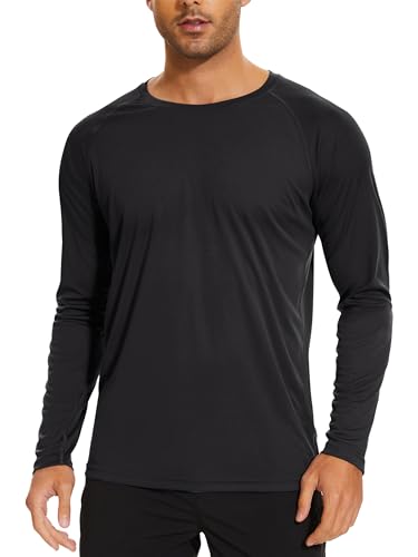 TACVASEN Herren UPF 50+ UV Shirt Sonnenschutz Langarm T-Shirt Outdoor Wandershirt Surf Laufen Angeln, Schwarz, M von TACVASEN