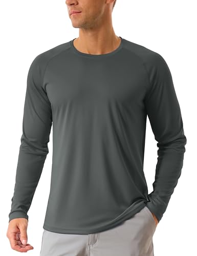 TACVASEN Herren Sonnenschutz Langarm Herrenshirts Joggingshirts Sport Lange T-Shirts Sommershirts, Dunkelgrau, M von TACVASEN