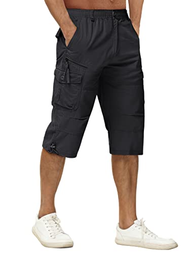 TACVASEN Herren Baumwolle Casual Military Elastische Capri Cargo Kurze Hosen mit Multi Taschen (40, Schwarz) von TACVASEN