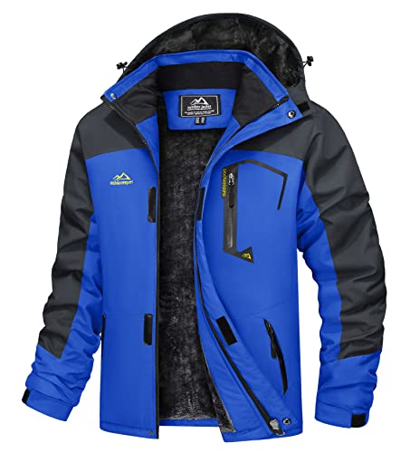 TACVASEN Herren Wintermantel Thermo Innenfutter Übergangsjacke Outdoor Wanderjacke Atmungsaktiv mit Taschen, Blau, L von TACVASEN