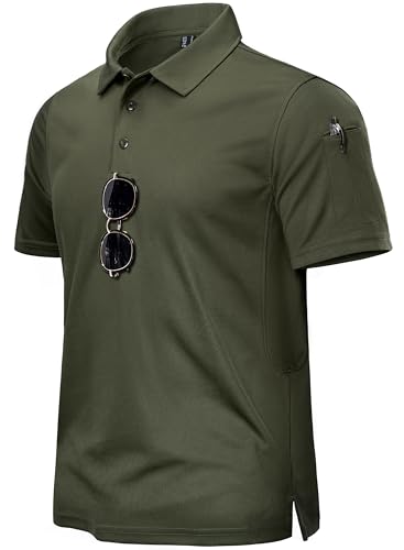 TACVASEN Herren Kurzarm Shorts Sleeve Shirts Regular Fit Freizeit Golf Poloshirts Polohemd Herrenshirts (Armeegrün, XXL) von TACVASEN