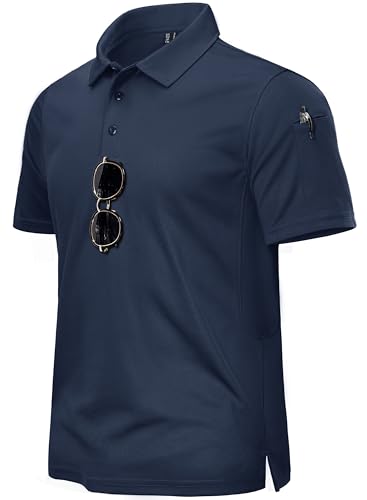 TACVASEN Herren Polohemd Schnelltrocknend Outdoorshirts T Shirts Casual Polo Slim Kurzarm (Dunkelgblau, 3XL) von TACVASEN