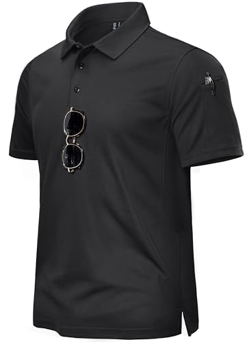 TACVASEN Herren Kurzarm Atmungsaktiv Poloshirts Tennis Polo Outdoor Golf T-Shirts mit Knöpfen (Schwarz, XXL) von TACVASEN