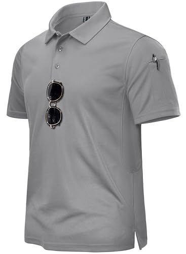 TACVASEN Herren Kurzarm Poloshirts Atmungsaktiv Polo Golf T-Shirts für Outdoor-Aktivitäten (Hellgrau, M) von TACVASEN