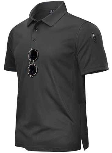 TACVASEN Herren Unterhemd Poloshirts Arbeiten Kurzarm Shirts Sport Schnelltrocknend Polohemd (Dunkelgrau, XXL) von TACVASEN