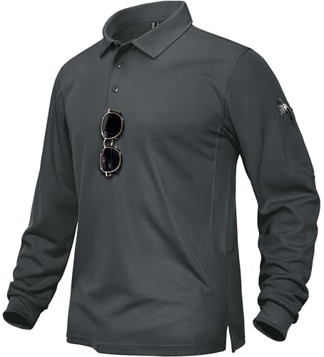 TACVASEN Herren Poloshirts Langarm T-Shirts Bequem Polohemd Leicht Shirts Tennis Golf Normale Passform, Dunkelgrau, XXL von TACVASEN
