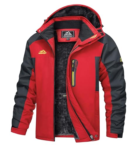 TACVASEN Herren Wasserdicht Winter Skijacke Warme Snowboardjacke Outdoorjacke Gefüttert Winterjacke (XXL, Rot) von TACVASEN