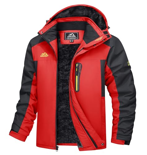 TACVASEN Herren Wasserdicht Winter Skijacke Warme Snowboardjacke Outdoorjacke Gefüttert Winterjacke (XXL, Rot) von TACVASEN