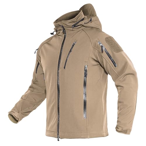 TACVASEN Herren Übergangsjacke Wasserabweisende Outdoor Softshelljacke Kapuzenjacke Winddichte Jacken (S, Khaki) von TACVASEN