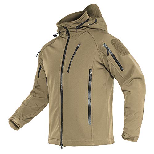 TACVASEN Herren Übergangsjacke Wasserabweisende Outdoor Softshelljacke Kapuzenjacke Winddichte Jacken (XXL, Khaki) von TACVASEN