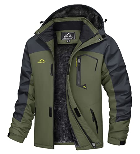 TACVASEN Herren Arbeitsjacke Winter Angeljacke Übergangsjacke Regenjacke Outdoorjacke Wasserdicht Atmungsaktiv Winddicht, Armeegrün, XL von TACVASEN