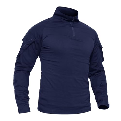 TACVASEN Taktischer Pullover Herren Slim Fit Hemd Langarm Tactical Shirt Combat Shirts Camping Wandern Jagd T Shirt (M, Marineblau) von TACVASEN