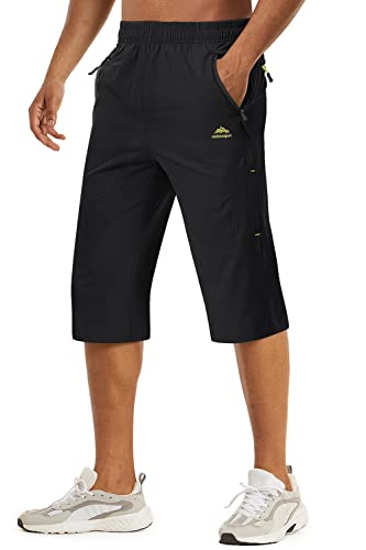 TACVASEN Herren Kurze Cargohose 3/4 Schnelltrocknende Shorts Wanderhose mit Reißverschlusstasche, Schwarz, 38 von TACVASEN