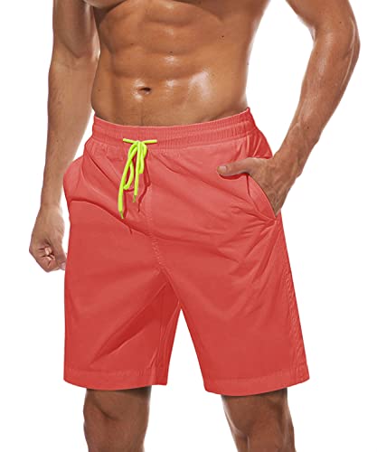 TACVASEN Herren Sommer Badeshorts Schnell Trocknend Swimming Trunks Beach Shorts mit Taschen, Wassermelonenrot, EU M von TACVASEN