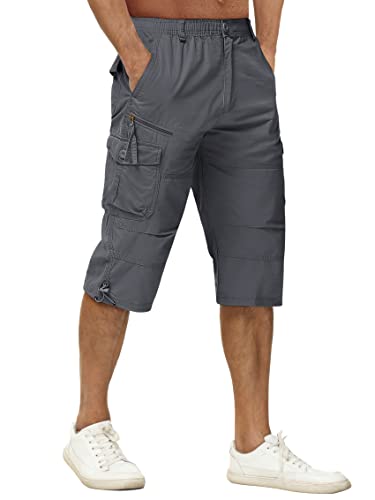 TACVASEN Herren Kurze Cargohose Baumwolle 3/4 Cargo Bermuda Shorts Outdoor Lässige Shorts Freizeitshorts mit Taschen (36, Dunkelgrau) von TACVASEN