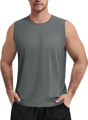 TACVASEN Bodybuilding Shirt Herren Tanktops Achselshirts Sonnenschutz Sport Trägershirt Fitness Unterhemd Sleeveless Laufshirt für Männer (S, Dunkelgrau) von TACVASEN