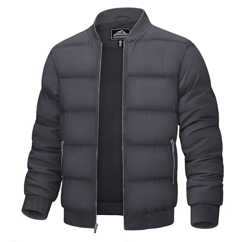 TACVASEN Bomberjacke Herren Frühling Steppjacke Wattierte Puffer Jacket Freizeit Leicht Blouson Warme Winterjacke (3XL, Dunkelgrau) von TACVASEN