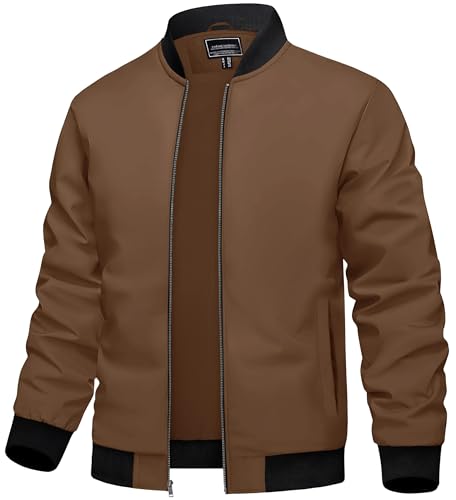 TACVASEN Bomberjacke Herren Sommer Freizeitjacke Bomber Blouson Lässige College Jacke Frühlingsjacke Sport Jacket(L, braun) von TACVASEN