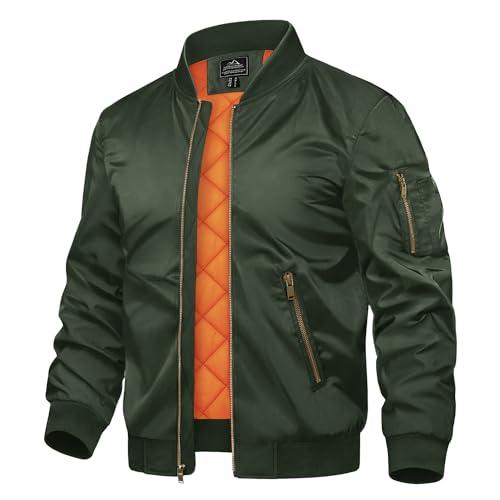 TACVASEN Herren Winddicht Bomberjacke Sportjacke Sweat Blouson Freizeitjacken Übergangsjacke mit Reißverschluss (3XL, Armeegrün) von TACVASEN