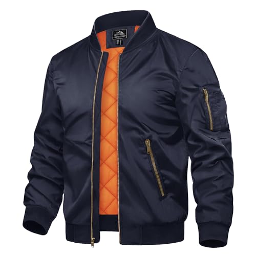 TACVASEN Herrenjacken Windbreaker Sportjacken Atmungsaktiv Bomberjacke College Sweatjacke Laufjacke mit Taschen (3XL, Marineblau) von TACVASEN