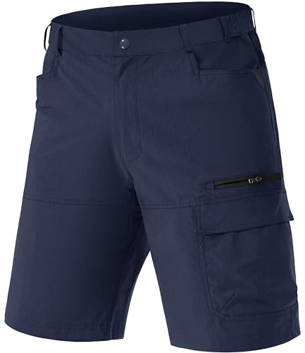 TACVASEN Herren Cargo Knielang Shorts mit Multi Taschen Sommer Schnelltrocknend Outdoor Wanderhose Arbeitshose, Marineblau, 32 von TACVASEN