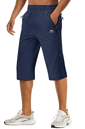 TACVASEN Herren Kurze Cargohose 3/4 Schnelltrocknende Shorts Wanderhose mit Reißverschlusstasche, Navy Blau, 36 von TACVASEN