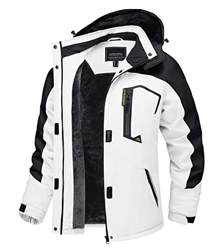 TACVASEN Dame Snowboardjacke Winter Wandern Übergangsjacke Arbeitsjacke Hiking Outdoor Jacken Gefüttert mit Kapuze und Taschen, Weiß-schwarz, L von TACVASEN