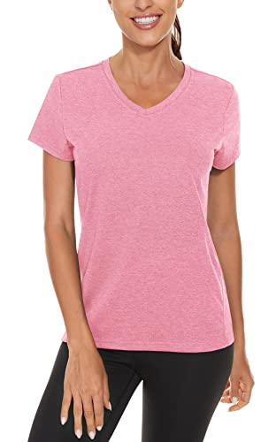 TACVASEN Damen Basic T-Shirt Schnelltrocknend Schwimmen Hemd Gym Top Leichte Shirts Atmungsaktiv Oberteile für Outdoor Sport, Rosa, M von TACVASEN