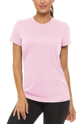 TACVASEN Damen Basis T-Shirt UPF 50+ Rash Guard Schwimmshirt Sonnenschutz Kurzarm Fitness Yoga Top (L, Rosa) von TACVASEN