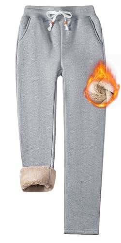 TACVASEN Damen Thermo Jogginghose Gefüttert Warme Fitnesshose Sportliche Hosen Trackinghose Herbst Winter (L, Hellgrau) von TACVASEN