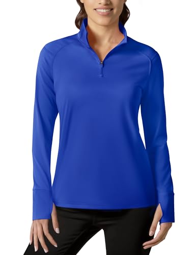 TACVASEN Damen Fleece Pullover Sportshirt Langarm mit 1/4 Reißverschluss Winter Langarmshirt Sport Tshirt Atmungsaktiv BlauM von TACVASEN