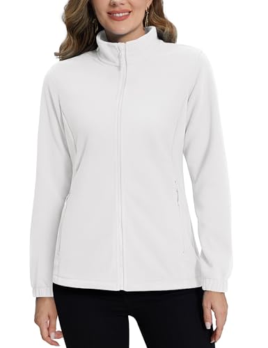 TACVASEN Fleece Jacke Damen Strickjacke mit Rreissverschluss Outdoor Leichte Fleecejacke Warme Sweatjacke für Wandern Weiß L von TACVASEN