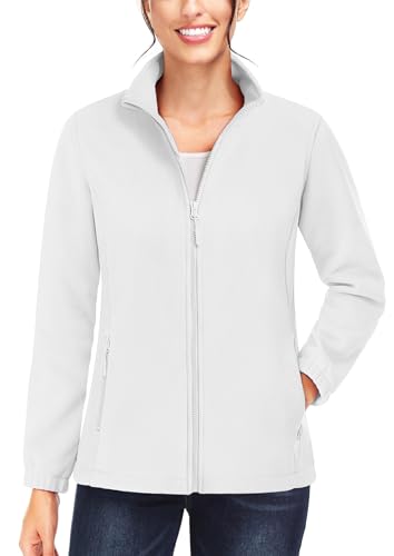 TACVASEN Damen Fleece Sportjacke Zip Up Outdoorjacke Leicht Weich Warm Gefüttert Langarm Jacket mit Taschen Hellgrau, XXL von TACVASEN