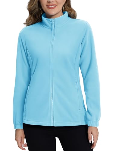 TACVASEN Damen Fleece Jacke mit Durchgehendem Reißverschluss Warm Fleecejacke Winter Sweatjacke für Wandern Outdoorjacke Blau 2XL von TACVASEN