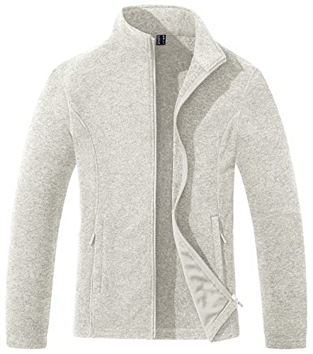 TACVASEN Damen Fleecejacken Dünn Leicht Full-Zip Jacke Stehkrangen Outdoorjacke Wandern Damenjacke mit Taschen (XXL, Beige) von TACVASEN