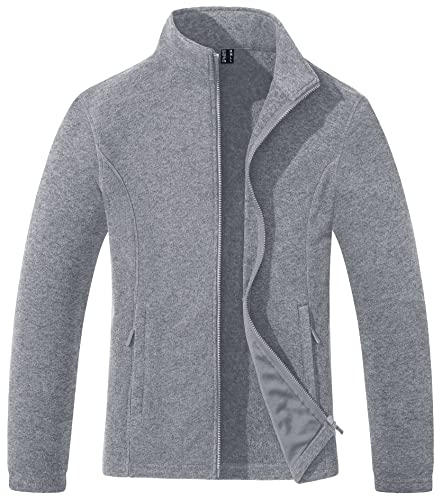 TACVASEN Damen Gefüterte Winter Outdoor Jacket Polarfleece Innenfleece Jacke Full Zip Sport mit Stehkrangen (L, Hellgrau) von TACVASEN