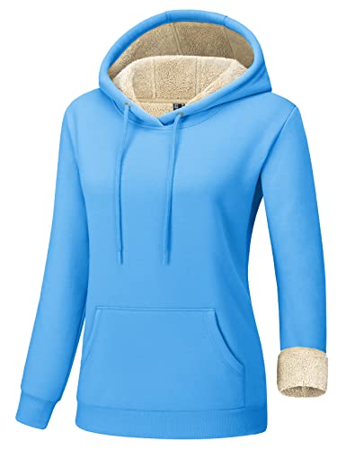 TACVASEN Damen Hoodie Fleece Gefüttert Freizeit Sweatshirts Sportliche Lässige Dicker Kängurutasche Pullover, Himmelblau, S von TACVASEN