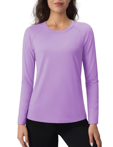TACVASEN Damen Innenfleece Thermounterwäsche Winter Rundhlas Funktionsshirt Leicht Atmungsaktiv Langarmshirt Unterwäsche (Hellviolett, L) von TACVASEN