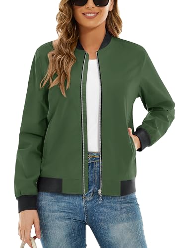 TACVASEN Damen Ladies Dünne Bomberjacke Sommer Casual Jacket Lässige Freizeitjacke Übergangsjacke (XL, Armeegrün) von TACVASEN