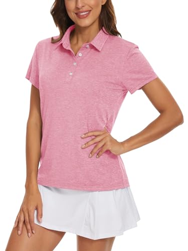 TACVASEN Damen Ladies Poloshirts Fitness Polohemd Tank Basic Oberteile Bequem Knopfleiste Polyester Shirts Sommer Freizeit, Rosa von TACVASEN