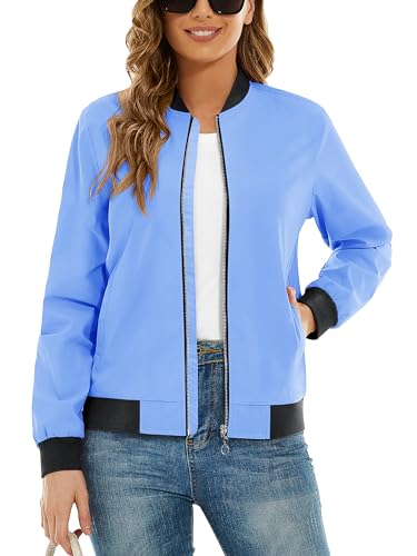 TACVASEN Damen Langarm Jacket Bomber Jacket Herbtsjacke Frühlingsjacke Atmungsaktiv Übergangsjacke Sport (L, Hellblau) von TACVASEN